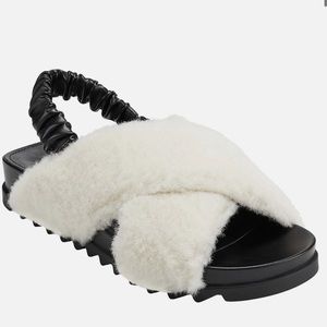 NWT New MARC FISHER Jivin Javin Faux Fur Leather Slide Slingback Sandals Shoes